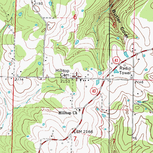 Topographic Map of Hilltop Cemetery, AR