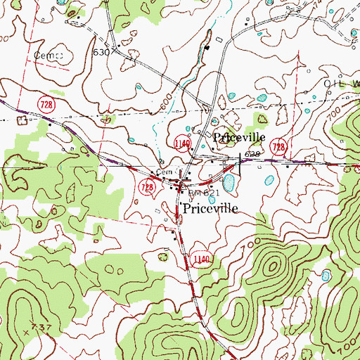 Topographic Map of Priceville, KY