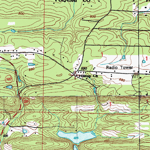 Topographic Map of Hilltop Church, AR