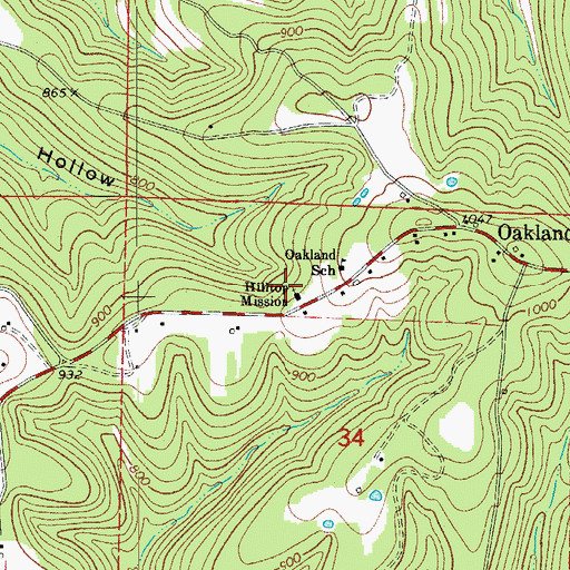 Topographic Map of Hilltop Mission, AR