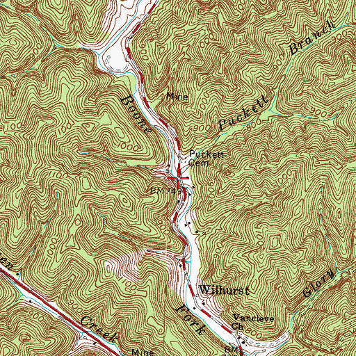 Topographic Map of Puckett Branch, KY