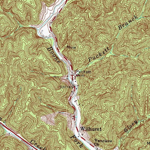 Topographic Map of Puckett Cemetery, KY
