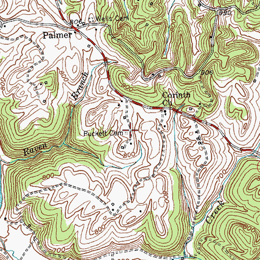 Topographic Map of Puckett Cemetery, KY