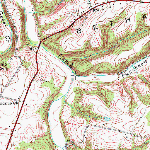 Topographic Map of Puncheon Camp Creek, KY