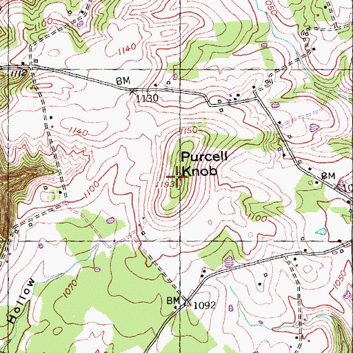 Topographic Map of Purcell Knob, KY