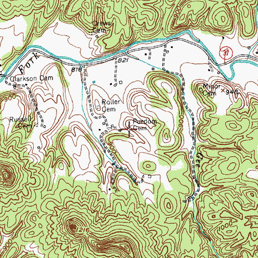 Topographic Map of Purdom Cemetery, KY