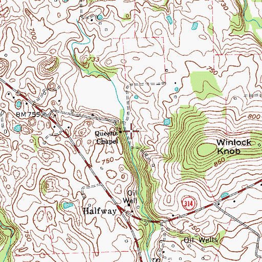 Topographic Map of Queens Chapel, KY