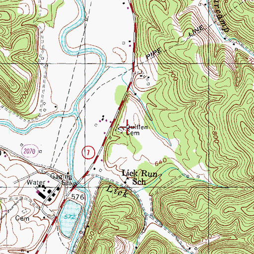 Topographic Map of Quillen Cemetery, KY