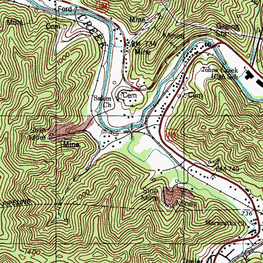 Topographic Map of Raccoon Creek, KY