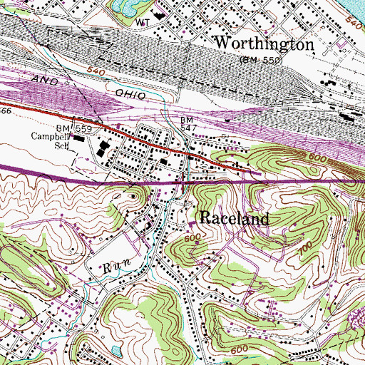 Topographic Map of Raceland, KY