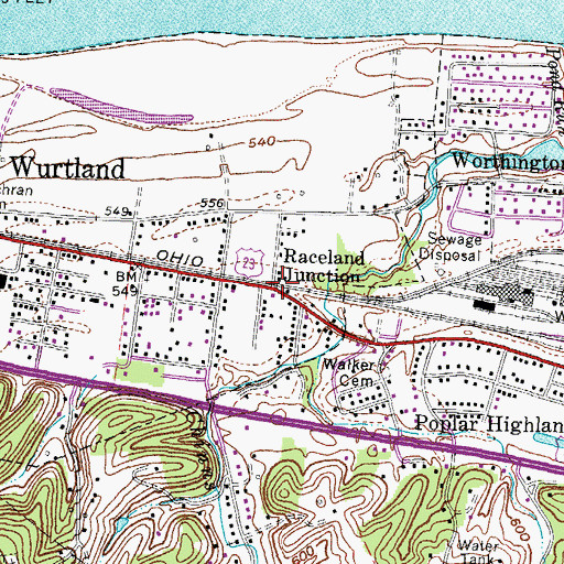 Topographic Map of Raceland Junction, KY