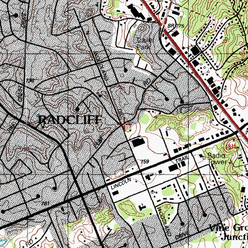 Topographic Map of Radcliff, KY