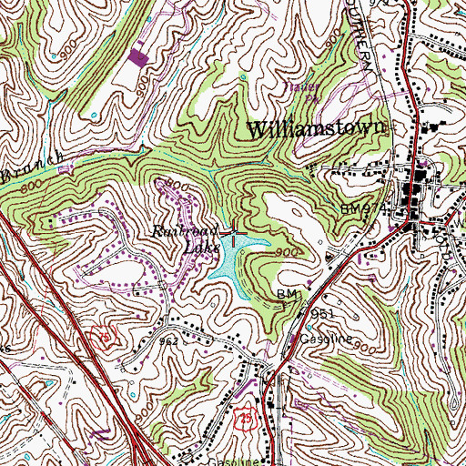 Topographic Map of Railroad Lake, KY