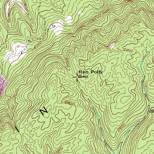Topographic Map of Ran Polly Gap, KY