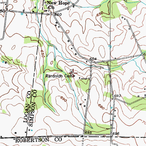 Topographic Map of Randolph Cemetery, KY