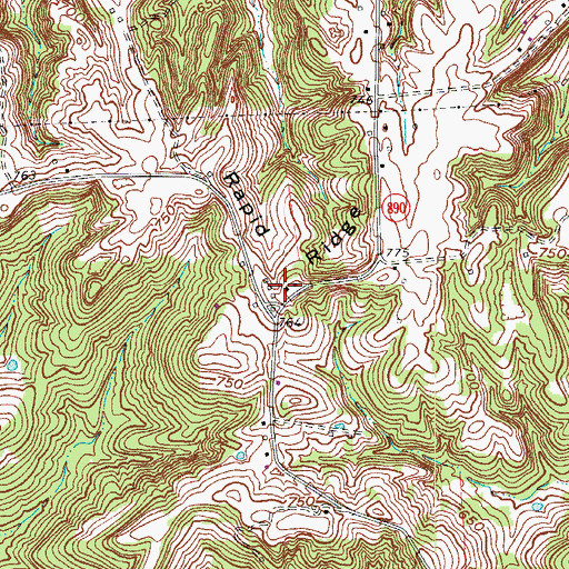 Topographic Map of Rapid Ridge, KY
