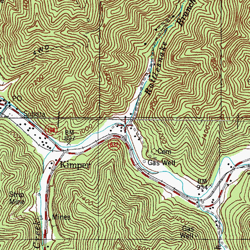Topographic Map of Rattlesnake Branch, KY