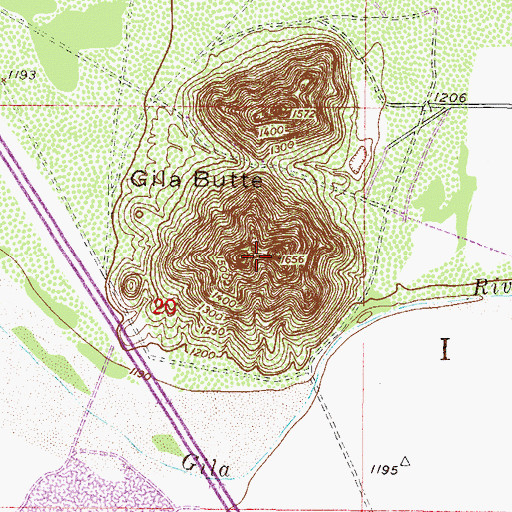 Topographic Map of Gila Butte, AZ