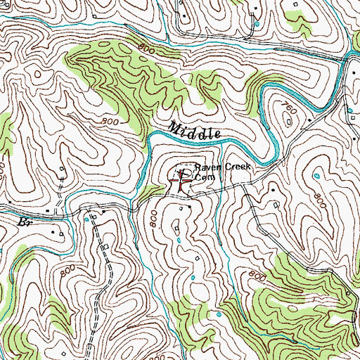 Topographic Map of Raven Creek Cemetery, KY