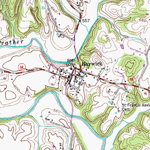 Topographic Map of Raywick, KY