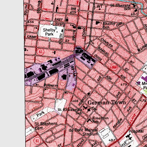Topographic Map of Red Cross Hospital, KY