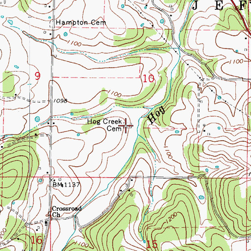 Topographic Map of Hog Creek Cemetery, AR