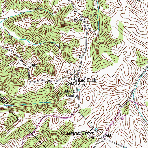 Topographic Map of Red Lick School, KY