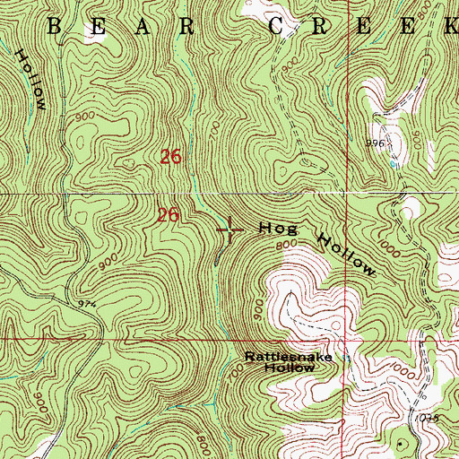 Topographic Map of Hog Hollow, AR