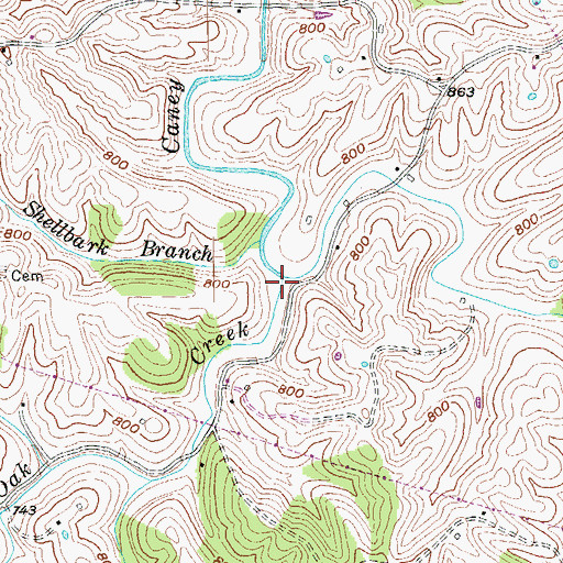 Topographic Map of Red Oak Creek, KY