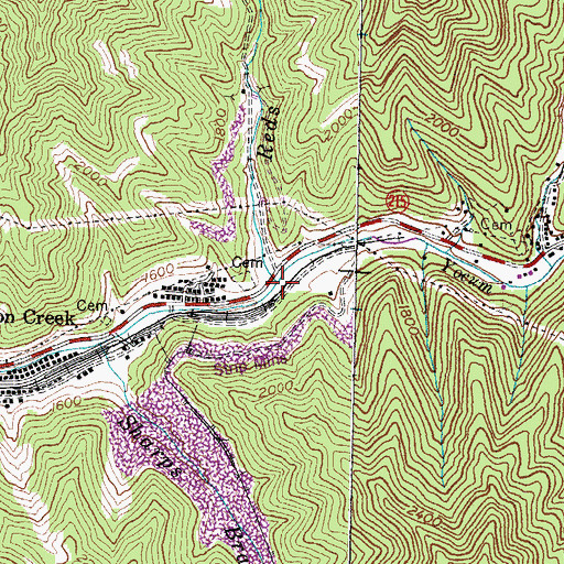 Topographic Map of Reds Creek, KY