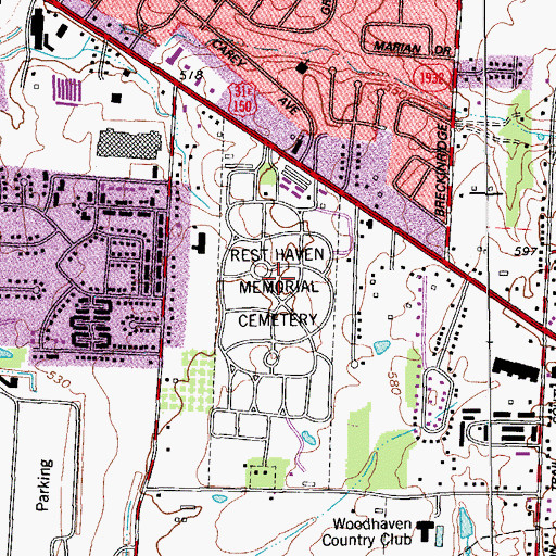 Topographic Map of Rest Haven Memorial Cemetery, KY