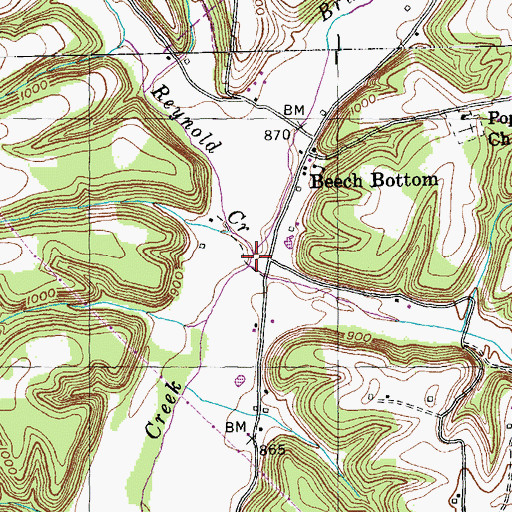 Topographic Map of Reynold Creek, KY