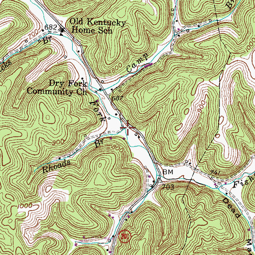Topographic Map of Rhoads Branch, KY