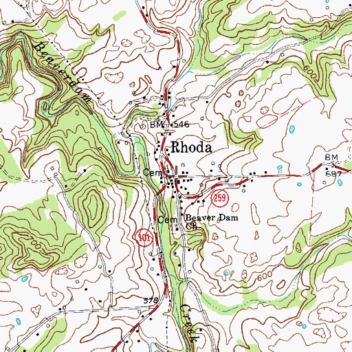 Topographic Map of Rhoda, KY