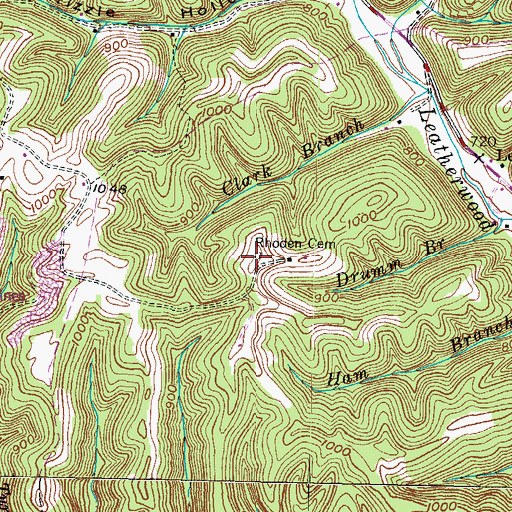 Topographic Map of Rhoden Cemetery, KY