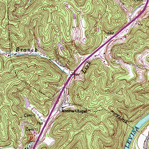 Topographic Map of Rhubens Branch, KY
