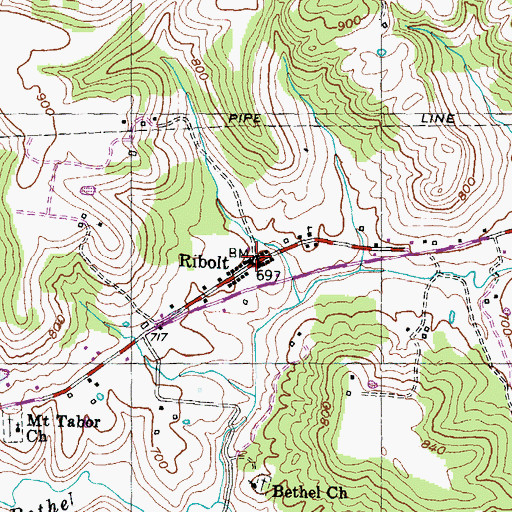 Topographic Map of Ribolt, KY