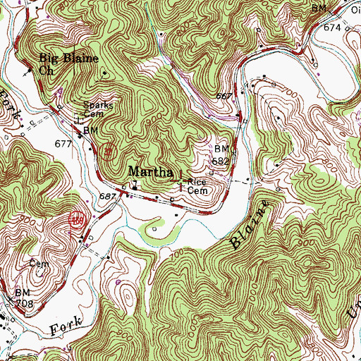 Topographic Map of Rice Cemetery, KY