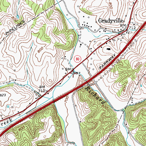 Topographic Map of Richard Branch, KY