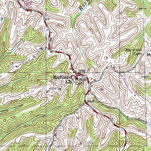 Topographic Map of Richland Baptist Church, KY