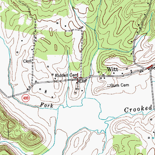 Topographic Map of Riddell Cemetery, KY