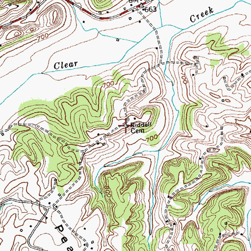 Topographic Map of Riddell Cemetery, KY