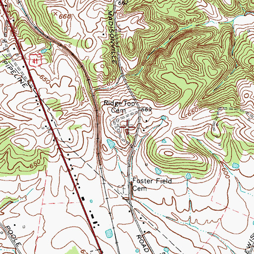 Topographic Map of Ridge Top Cemetery, KY