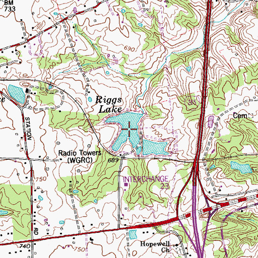 Topographic Map of Riggs Lake, KY