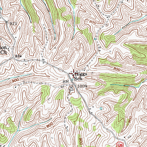Topographic Map of Riggs School, KY