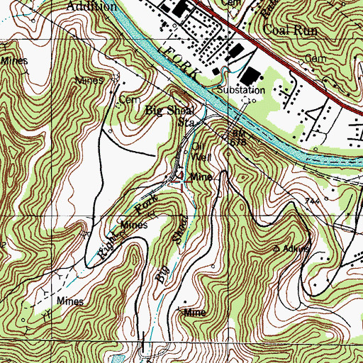 Topographic Map of Right Fork Big Shoal Creek, KY