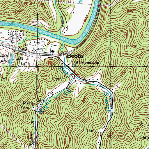 Topographic Map of Right Fork Bobs Branch, KY