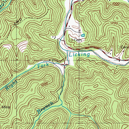 Topographic Map of Right Fork Buck Branch, KY