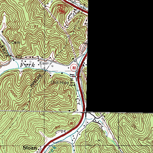 Topographic Map of Right Fork Bull Creek, KY