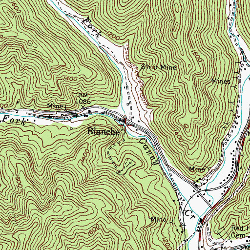 Topographic Map of Right Fork Caney Creek, KY